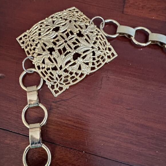 Gold Textured Metal Belt Square Filigree Link Chain Boho Bohemian 90s Y2K - Picture 3 of 8